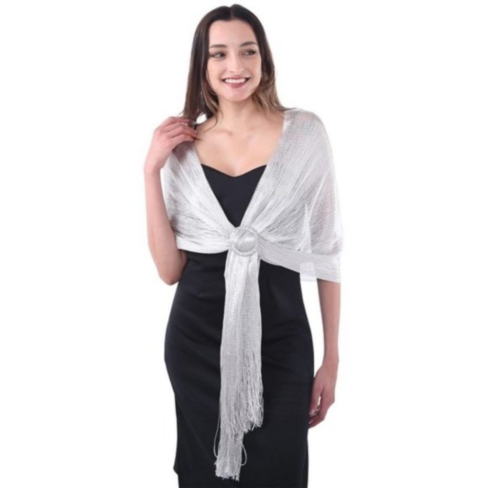 Sparkle Shawls Wraps With Buckle White